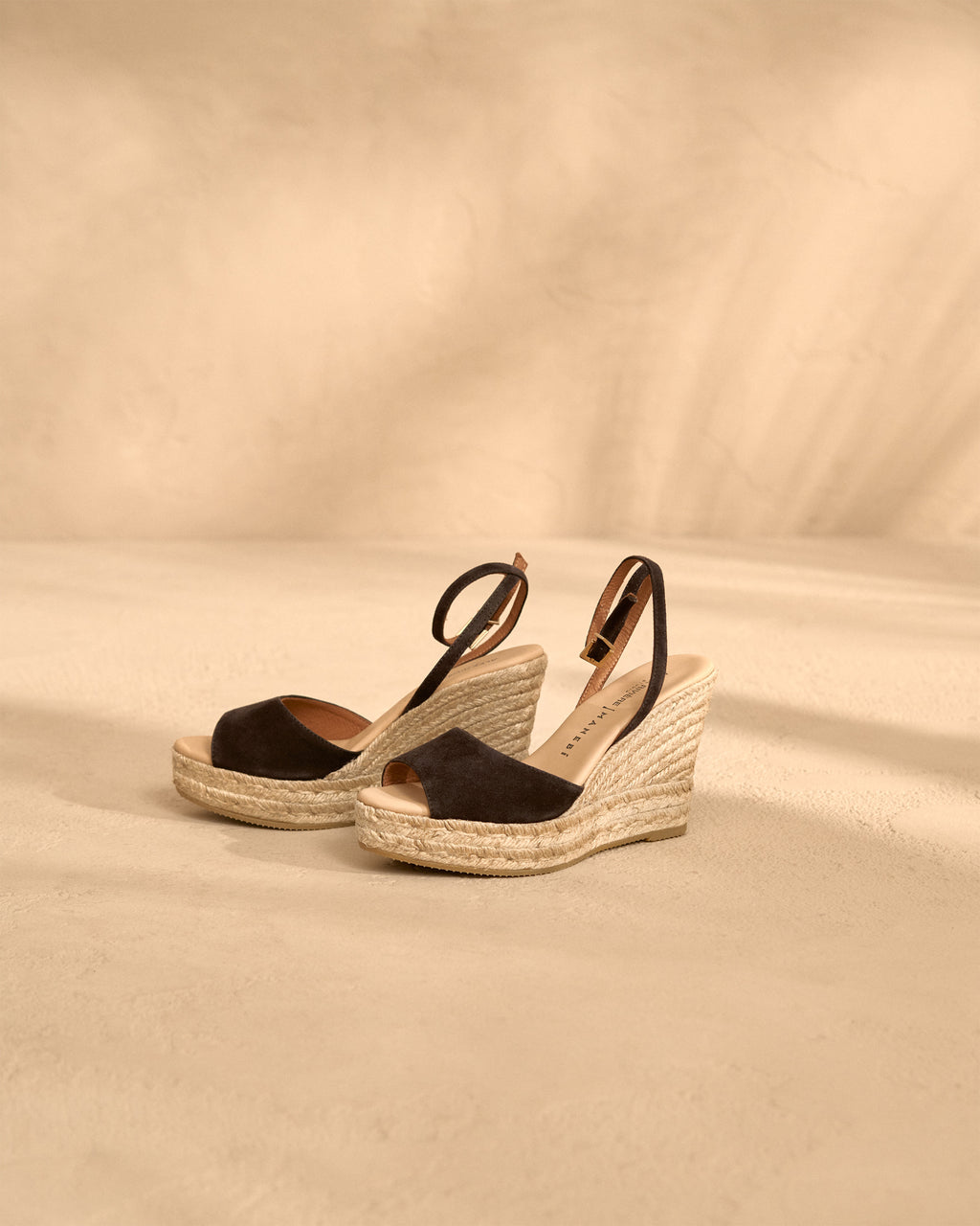 Viky Soft Suede Wedge Espadrilles - Open Toe - Chocolate