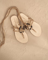 Mer Suede and Wood Effect<br />Lace-Up Ring Sandals - New Arrivals | 
