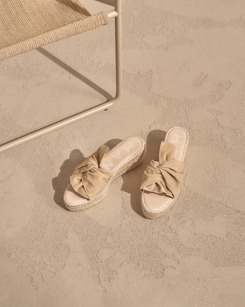Soft Suede Platforms with Knot - Champagne Beige