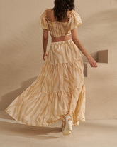 Printed Silk Cotton Voile Recife Skirt - Beige Off White Maxi Zebra | 