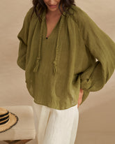 Linen Gauze Mykonos Shirt - Kaki Green | 