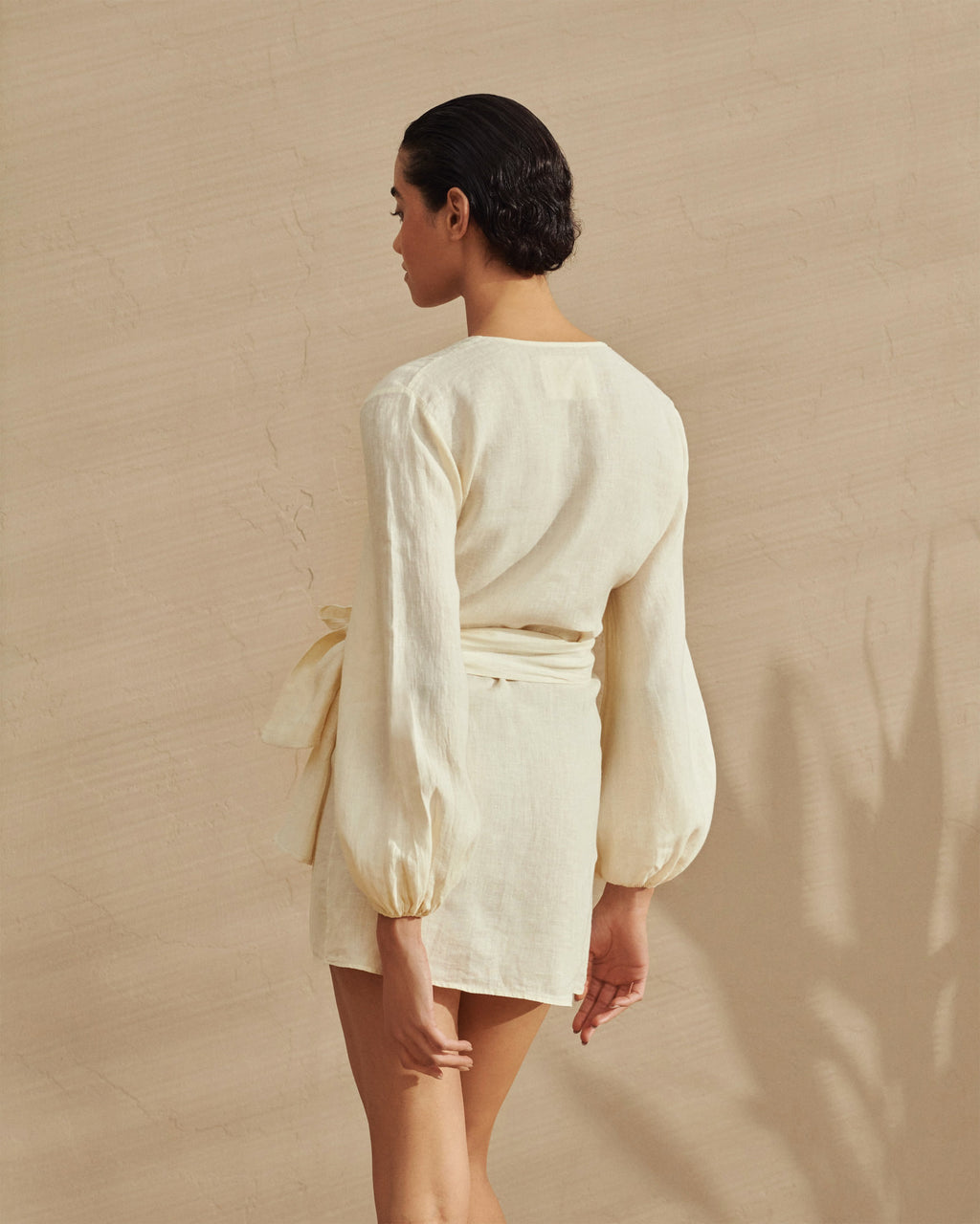 Linen Biarritz Dress - Wraparound Design - Eggnog