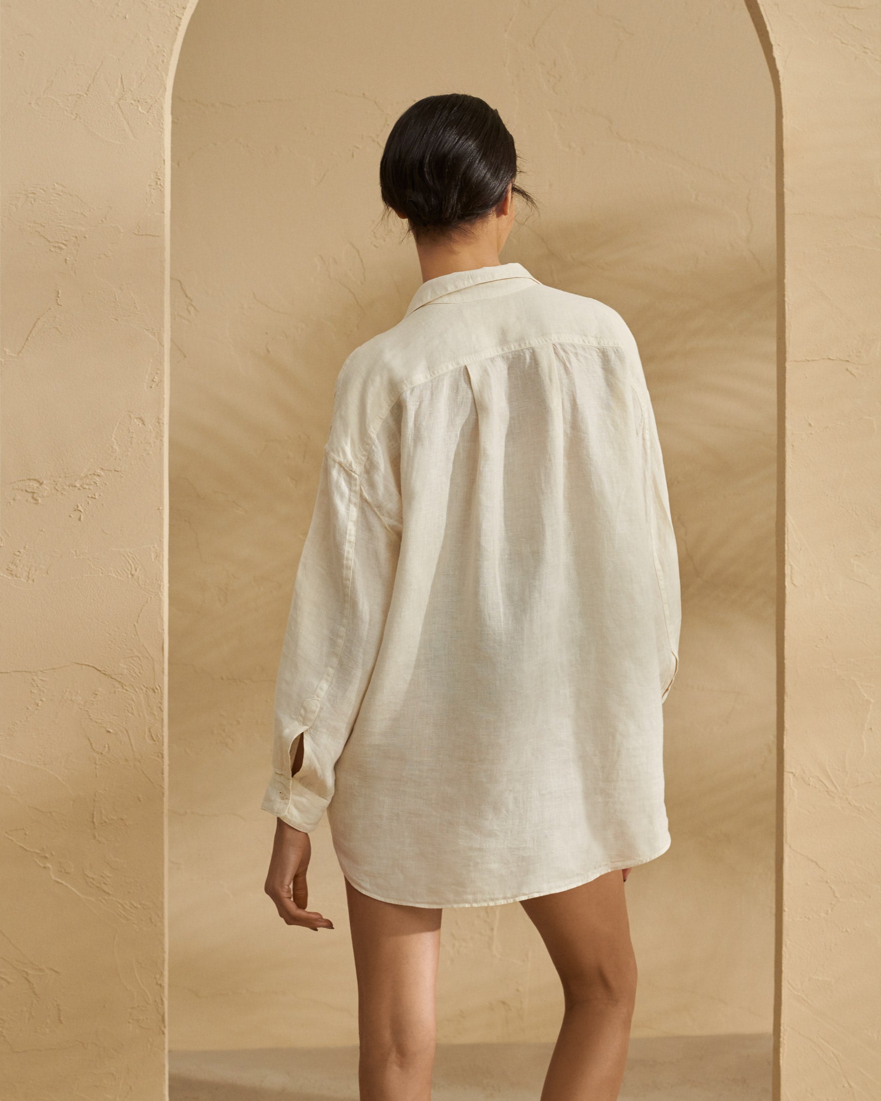 Linen Patmos Shirt - Oversize Fit with Pointed Collar - Eggnog