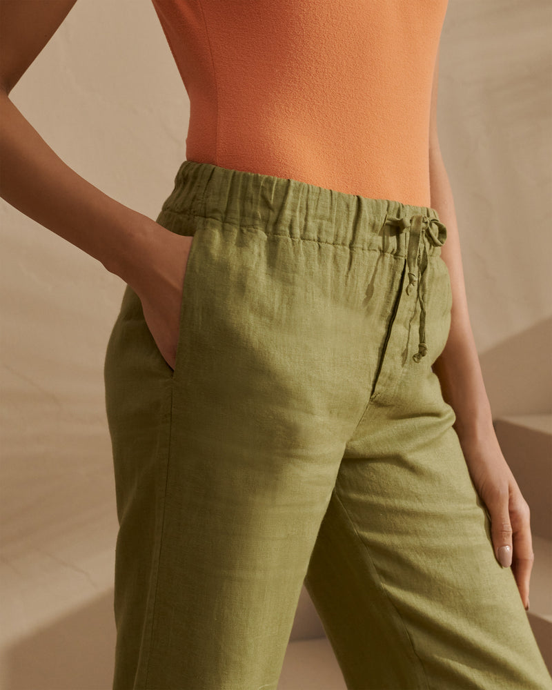 Linen Belem Trousers - Kaki Green
