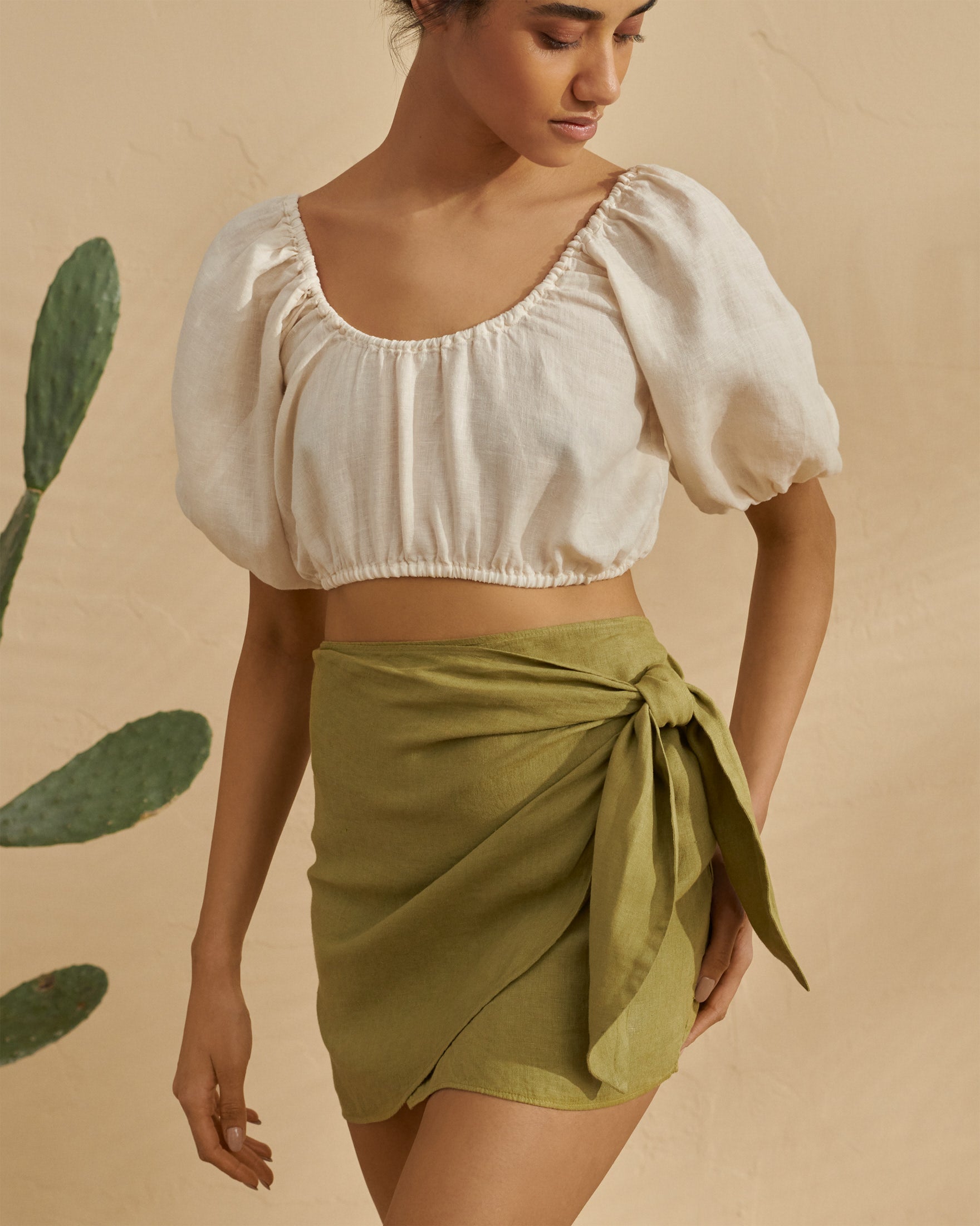 Linen Fortaleza Skirt - V-Vent - Kaki Green