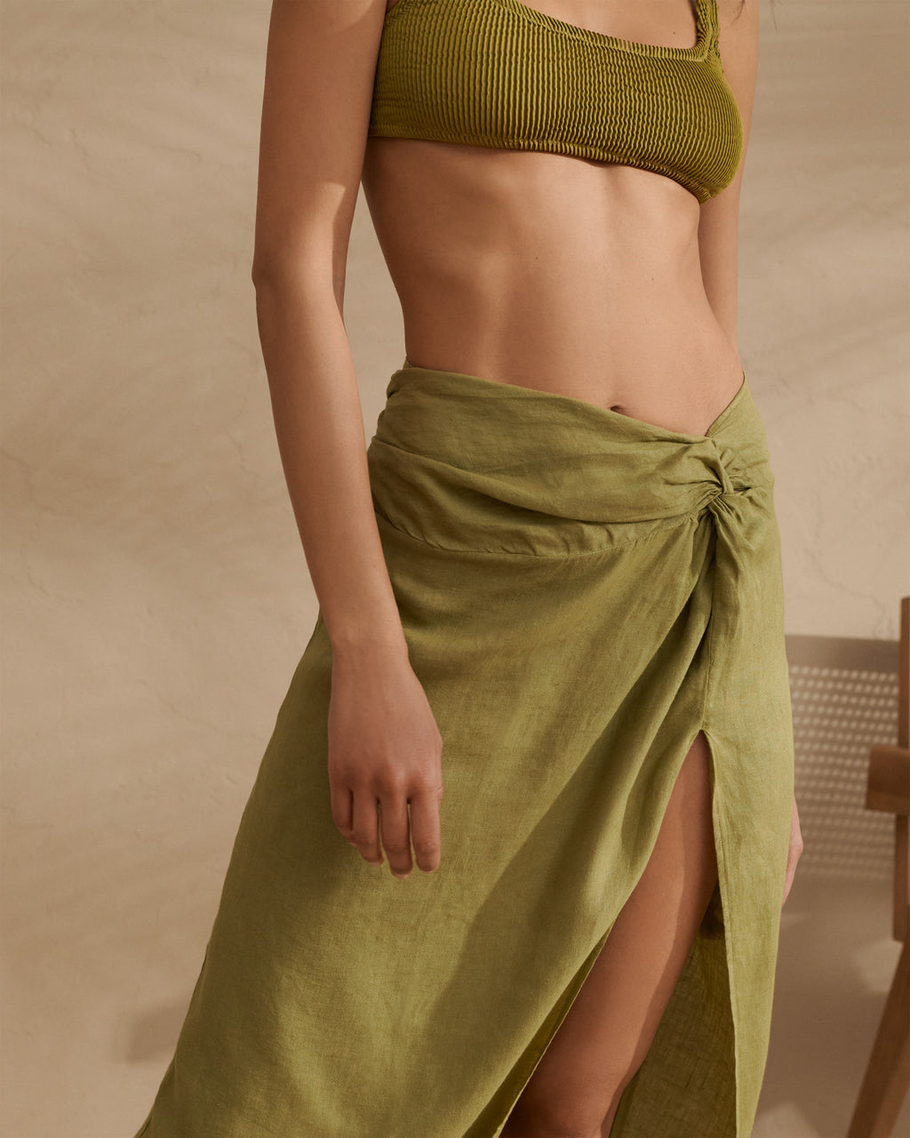 Linen Trancoso Skirt - Kaki Green