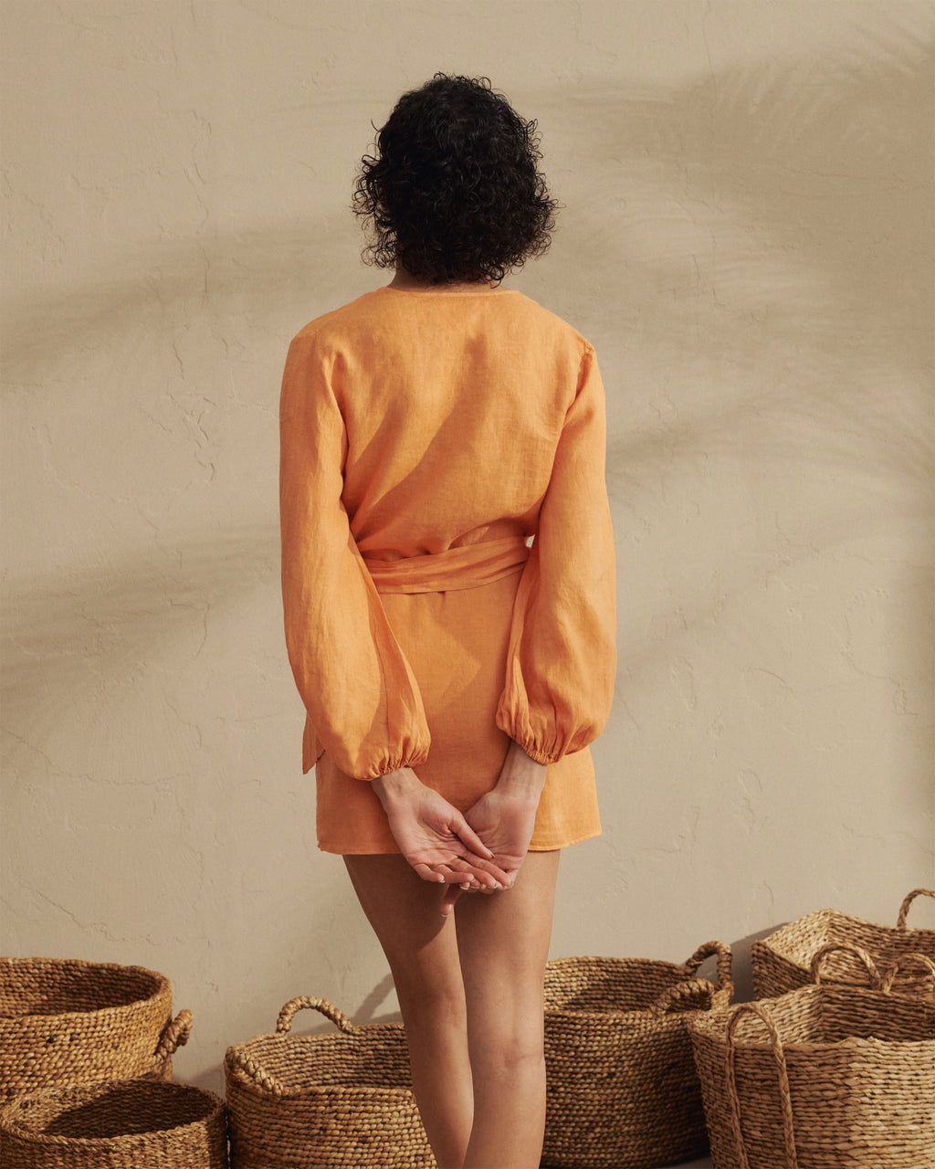 Linen Biarritz Dress - Wraparound Design - Orange