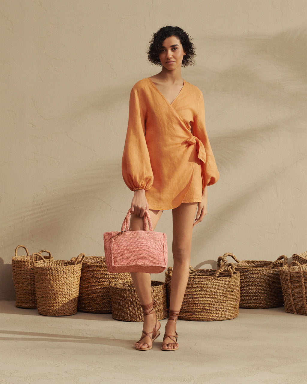 Linen Biarritz Dress - Wraparound Design - Orange