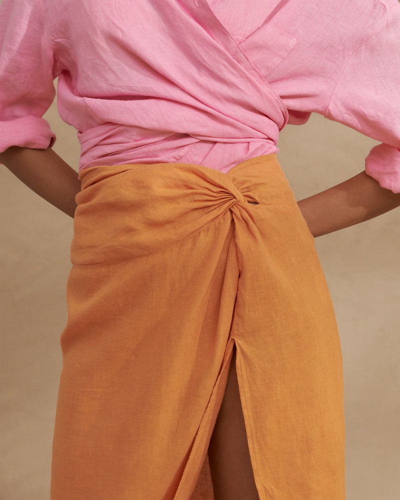 Linen Trancoso Skirt - Orange