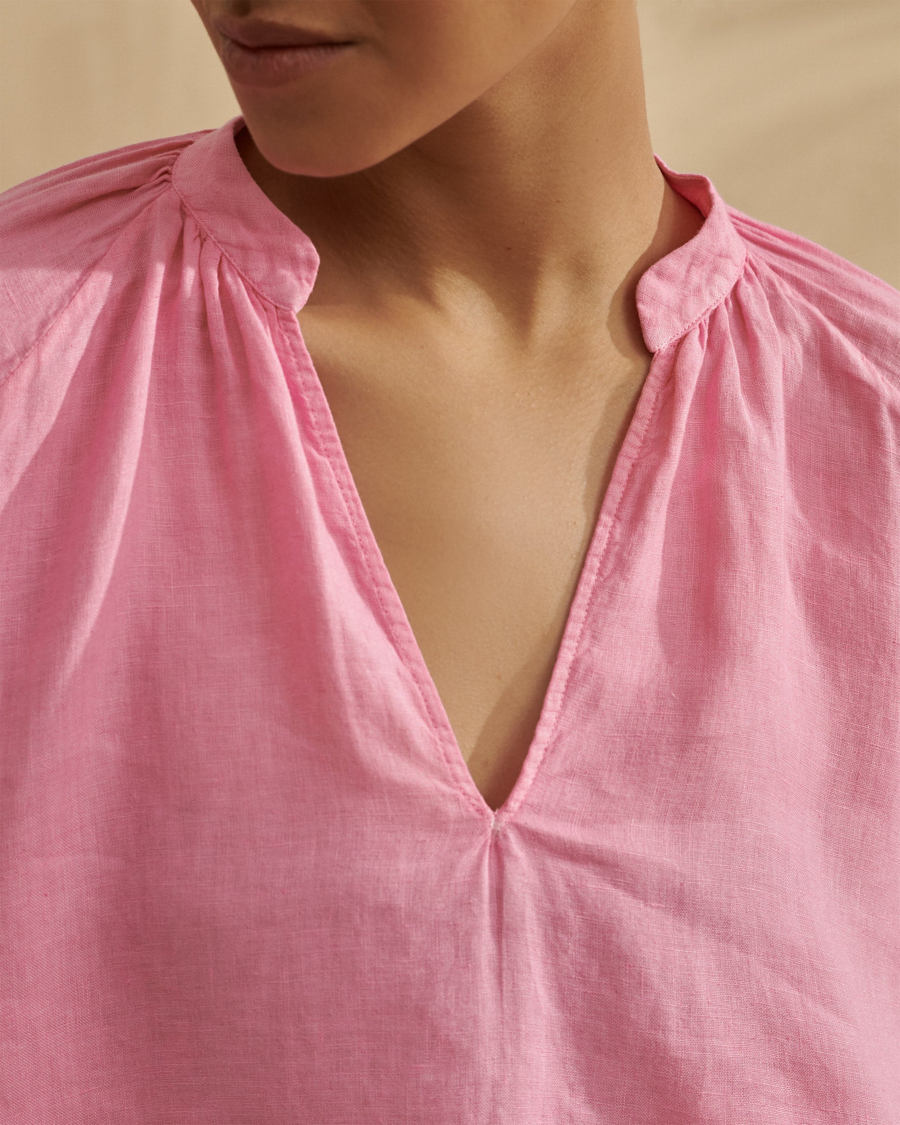 Linen Milos Shirt - Puffed Sleeves - Begonia