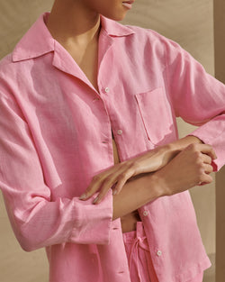 Washed Linen Natal Shirt - Single patch breast pocket - Begonia