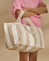 Tote Bag - White And Beige Stripes | 