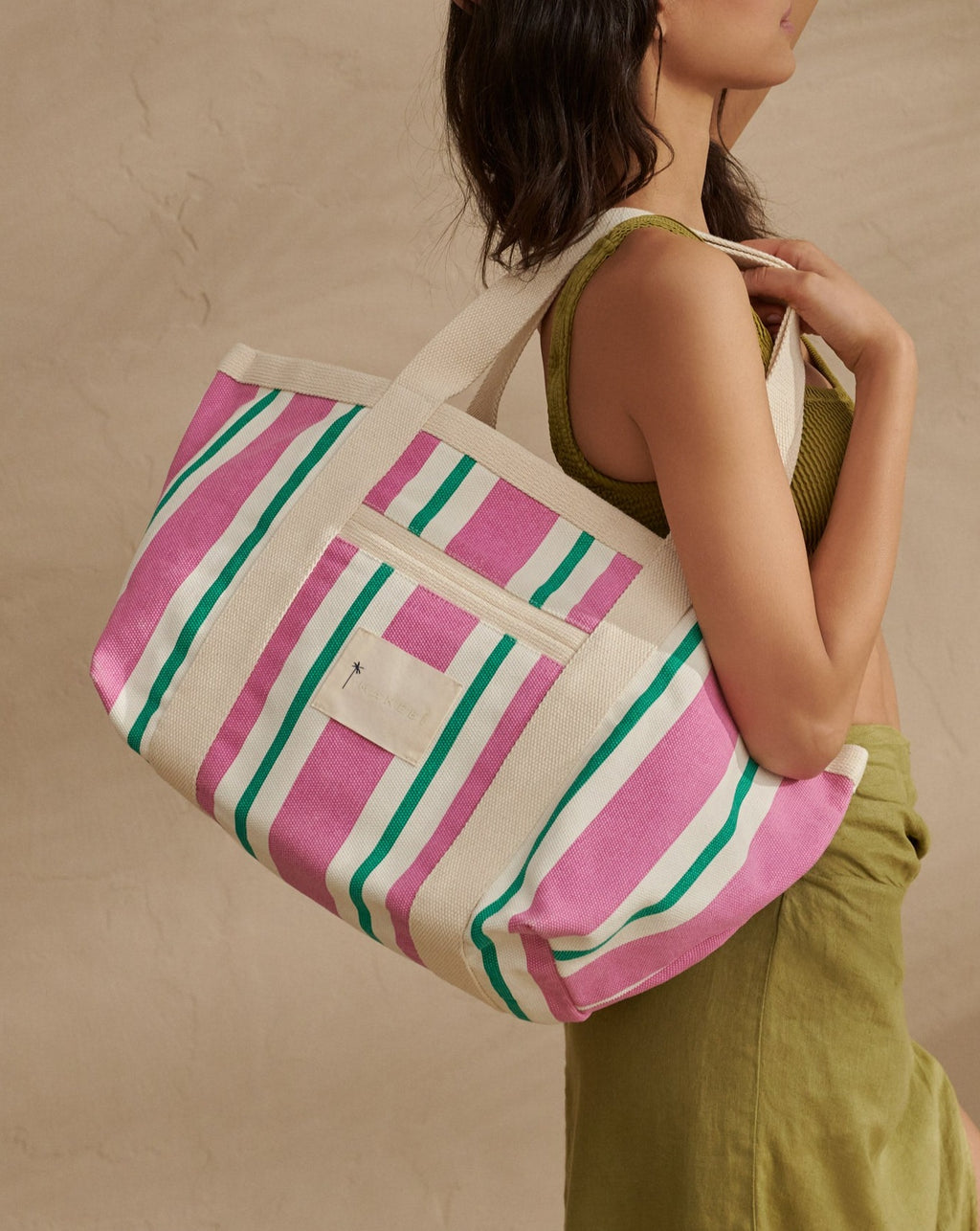 Tote Bag - Portofino - Pink And Green Stripes