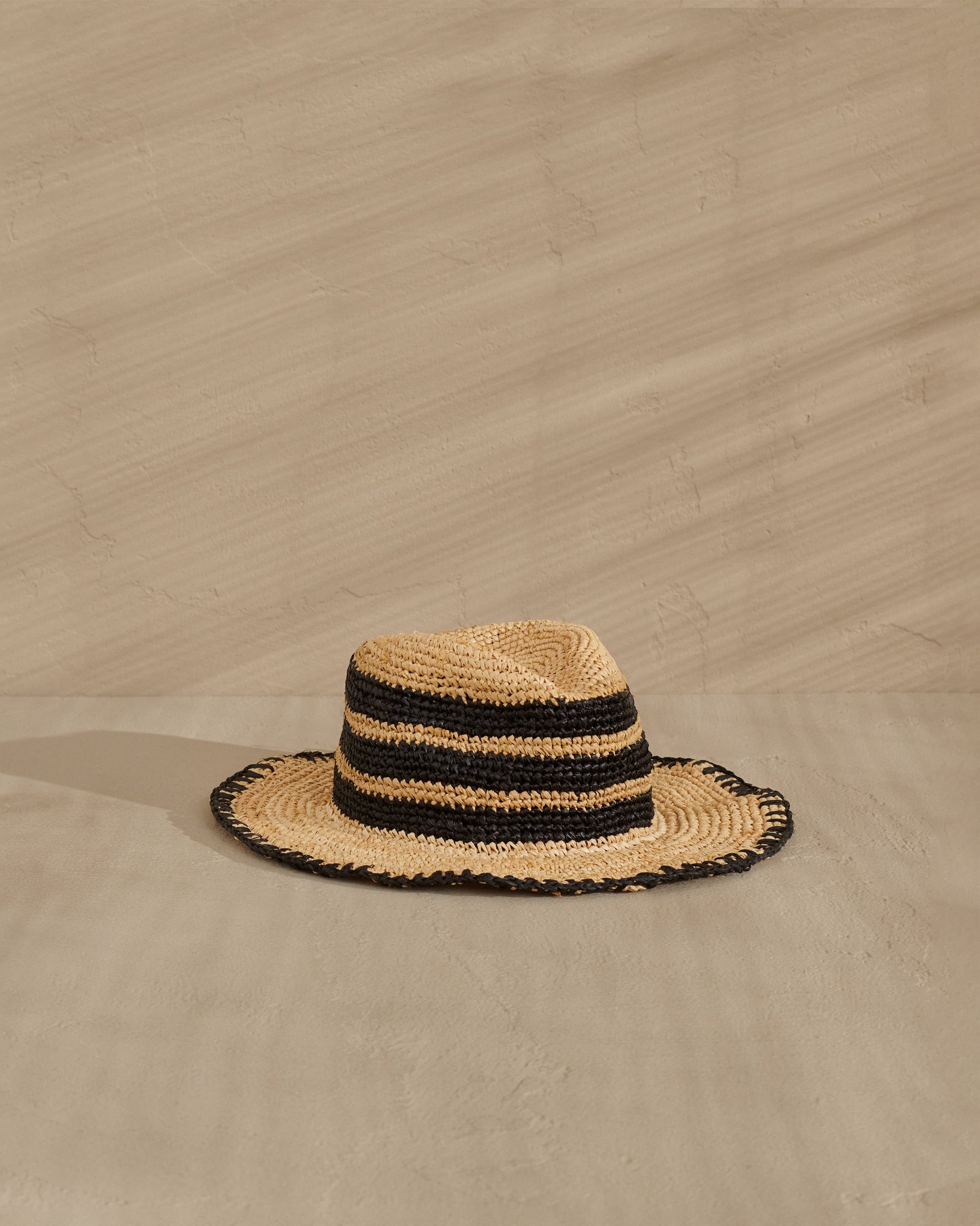 Raffia Panama Hat - Striped - Black And Tan