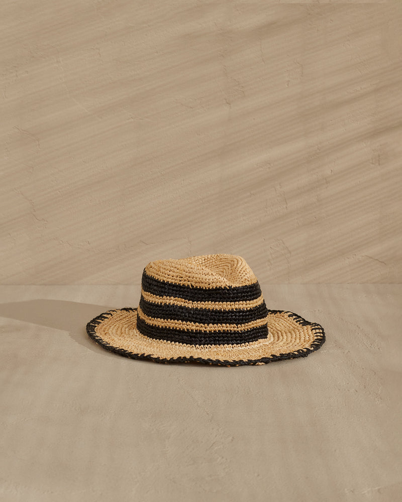 Raffia Panama Hat - Black And Tan