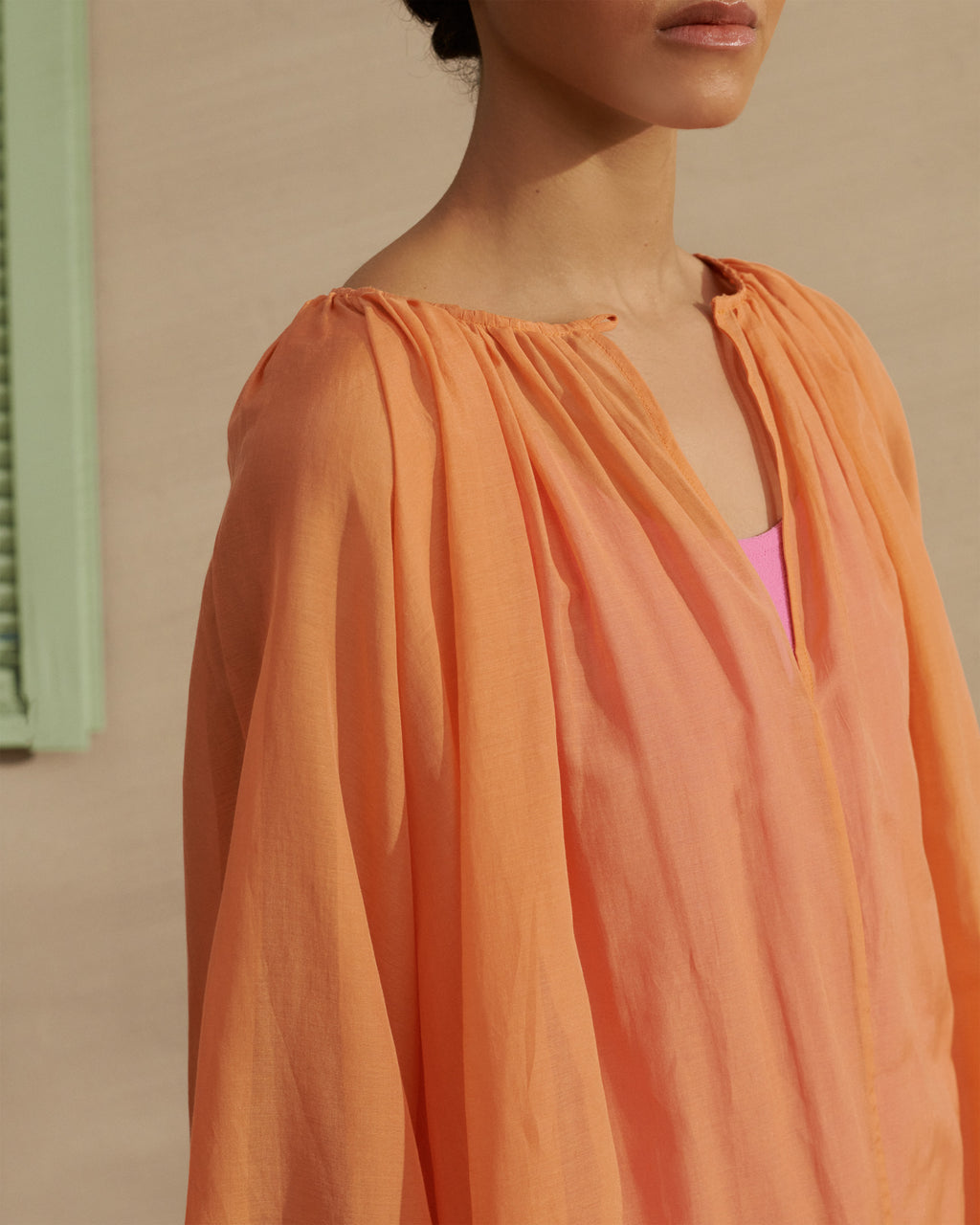 Silk Cotton Voile Minorca Dress - Orange