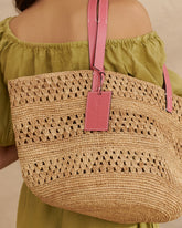 Weaving Raffia & Leather Basket Bag - Tan | 