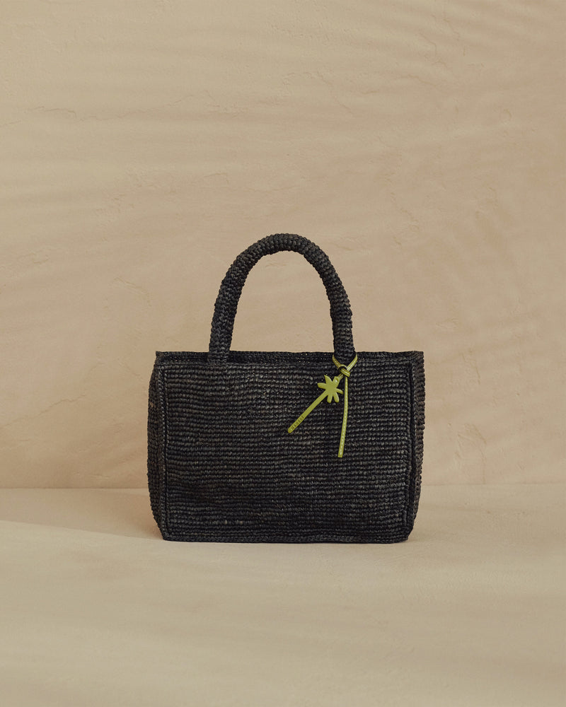 Manebi | Raffia Sunset Bag Small - Palm Leather Tag - Black-V53AA – Manebí