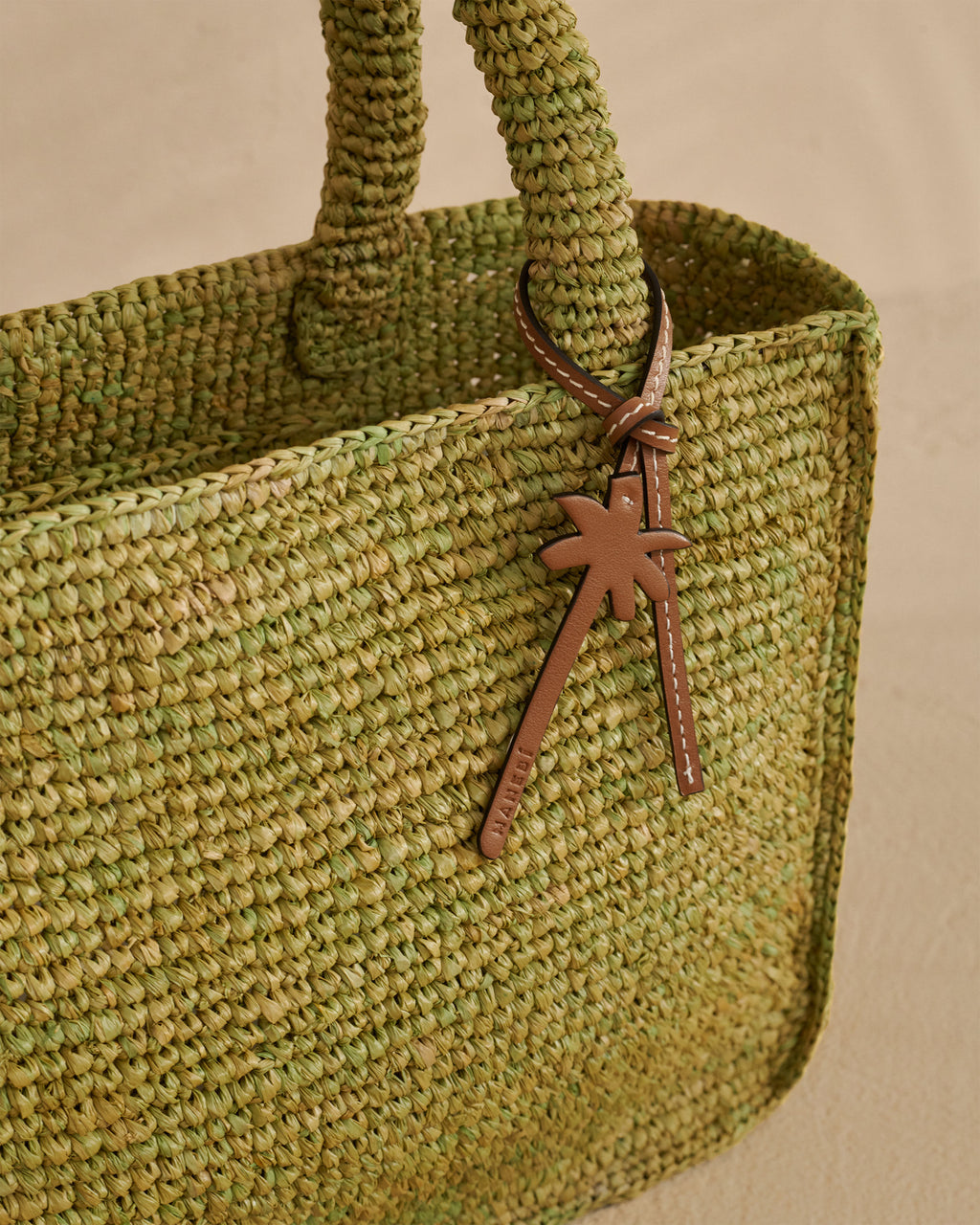 Raffia Sunset Bag Small - Palm Leather Tag - Kaki