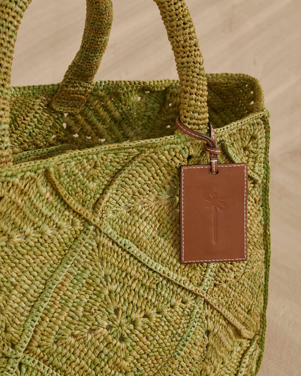Raffia Sunset Bag Large - Leather Tag - Kaki Crochet