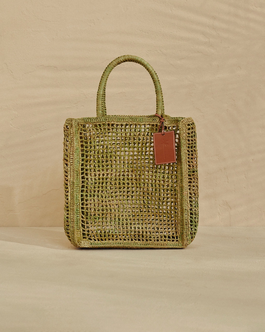Raffia Net Bag - Leather Tag - Kaki Green