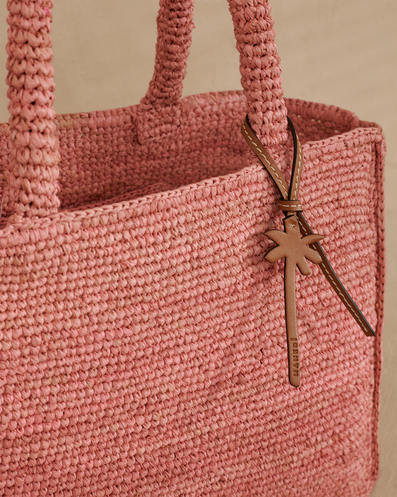 Raffia Sunset Bag Small - Palm Leather Tag - Pink