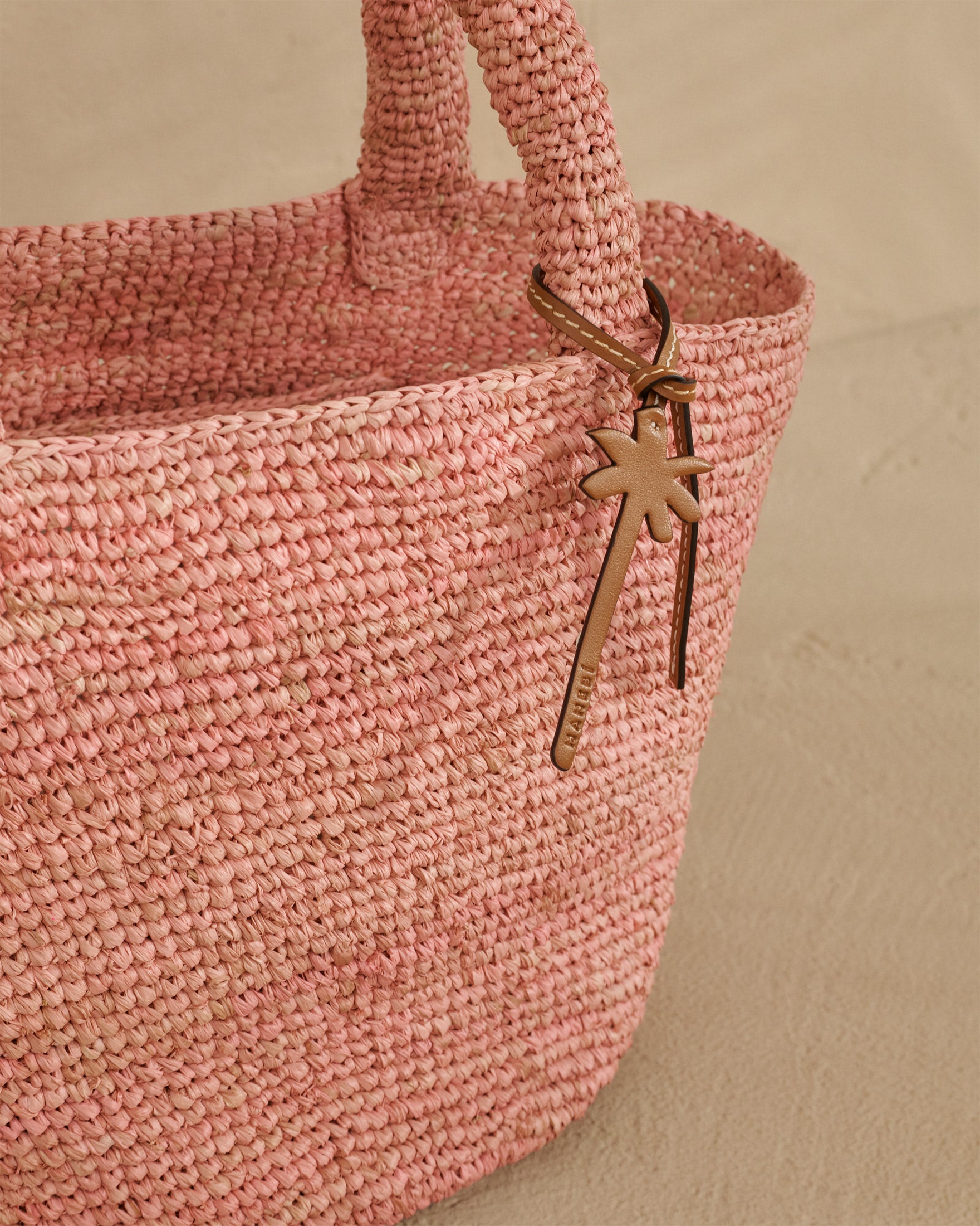 Raffia Summer Bag Medium - Palm Leather Tag - Pink
