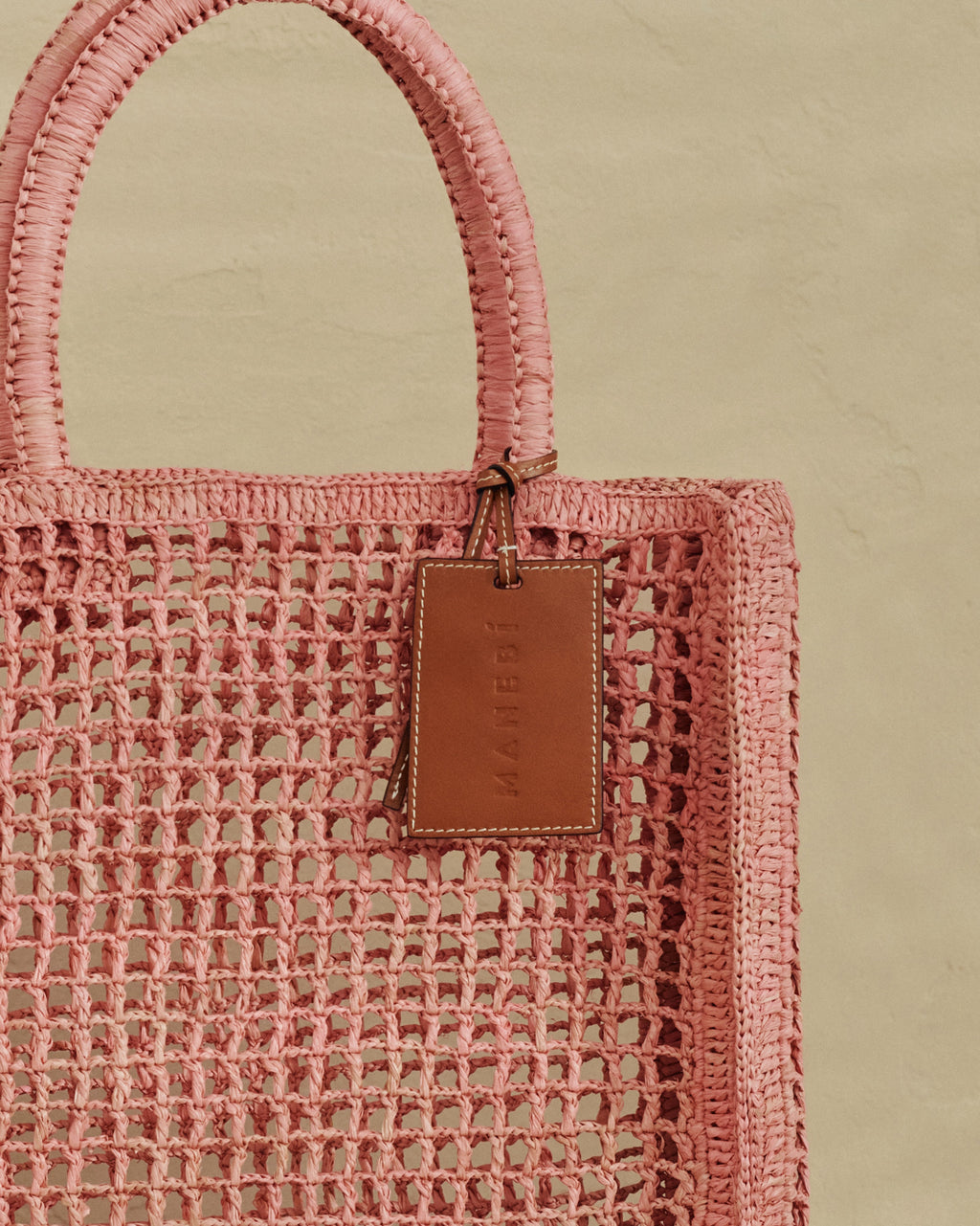 Raffia Net Bag - Leather Tag - Pink