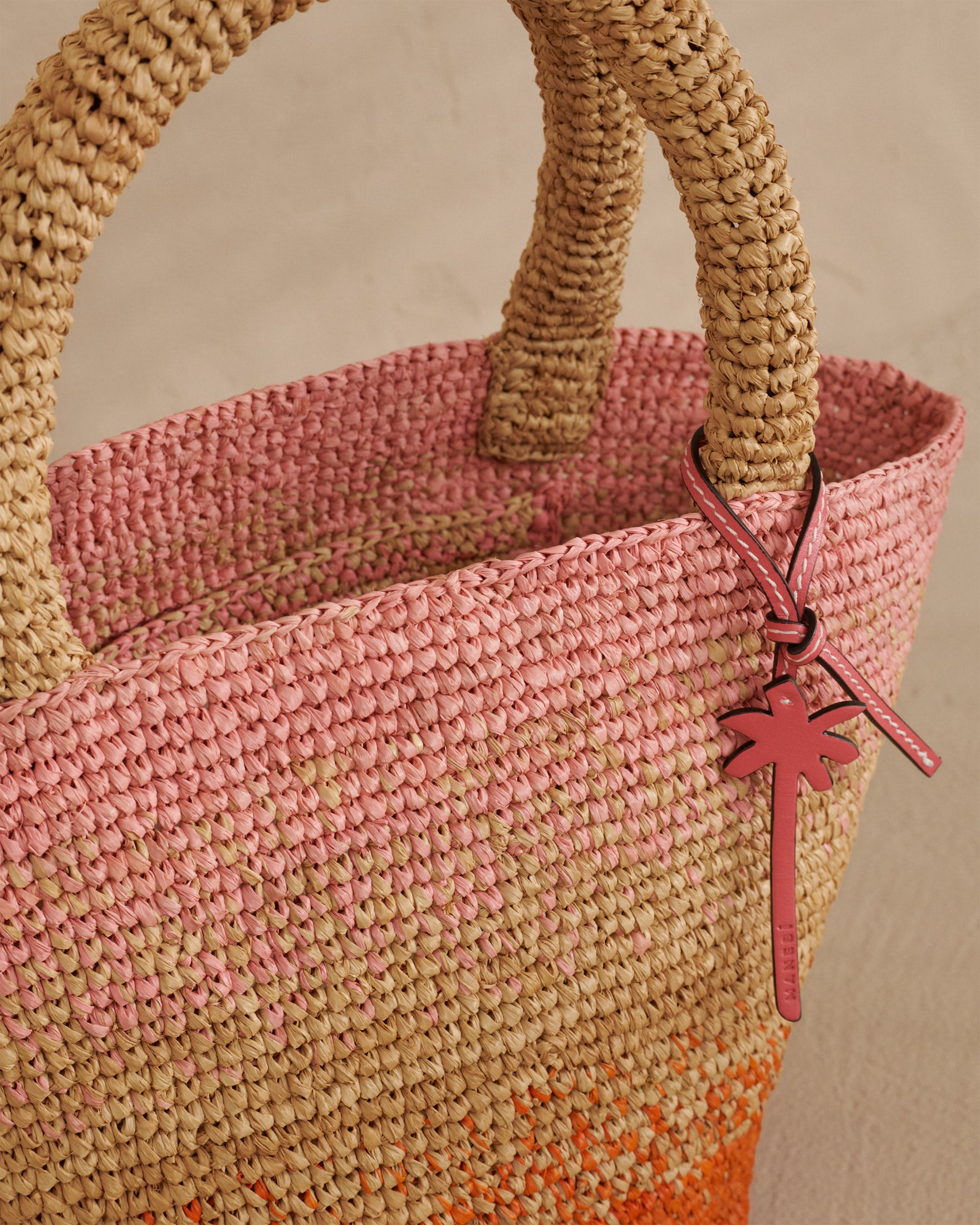 Summer Bag Medium - Palm Leather Tag - Tan Pink and Orange Dégradé