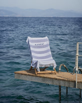 Cotton Beach Towel - Embroidered Logo White and Blue Stripes | 