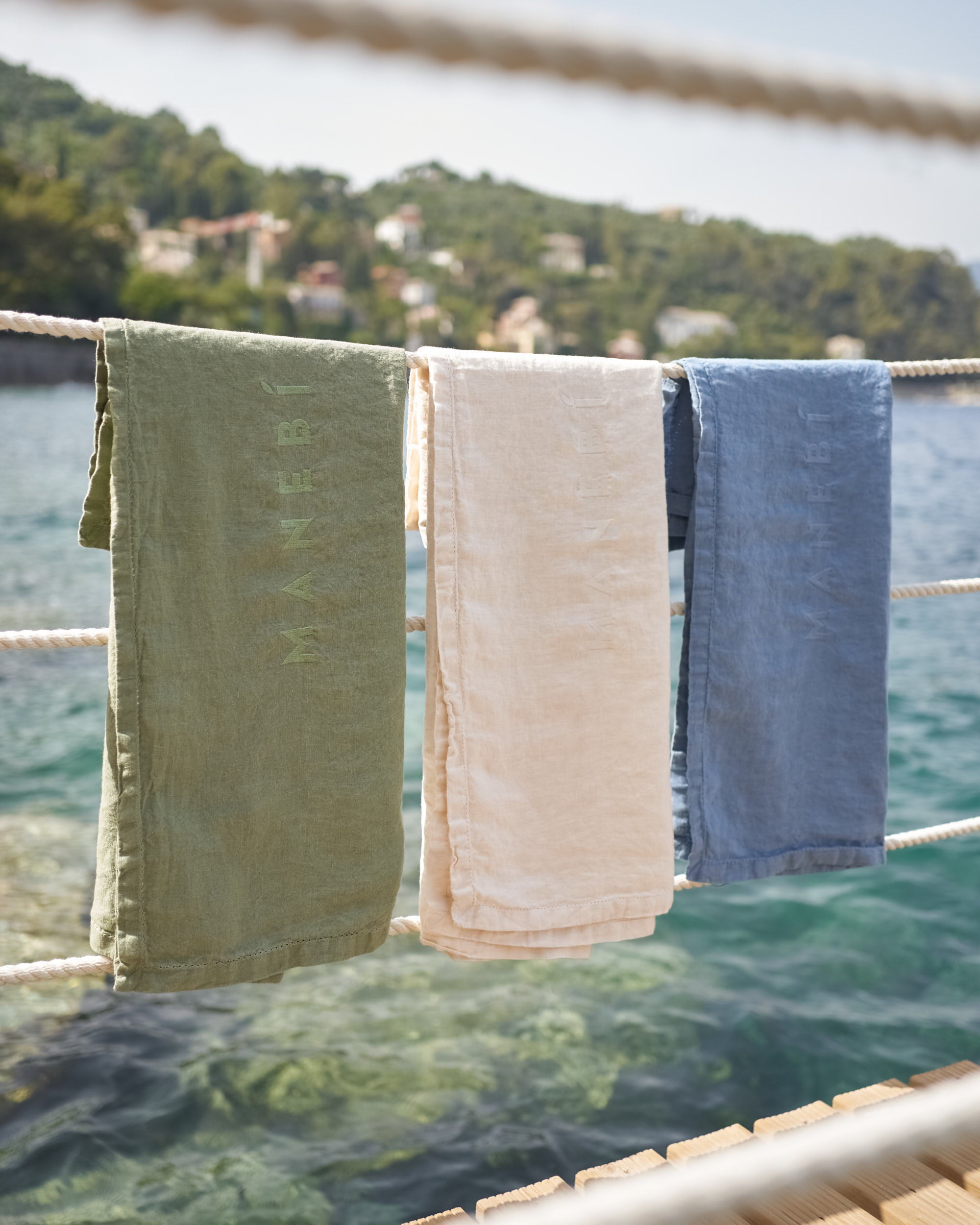 Washed Linen Beach Towel - Embroidered Logo - Indigo
