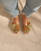 Soft Suede Sandals with Knot - Kaki Green & Cuero | 