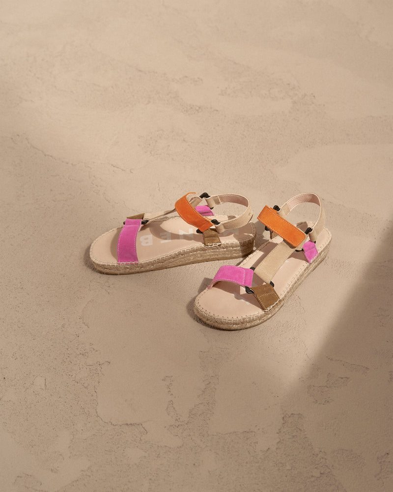 Suede Hiking Sandals - Venice - Bold Pink Champagne Beige Sunset Orange
