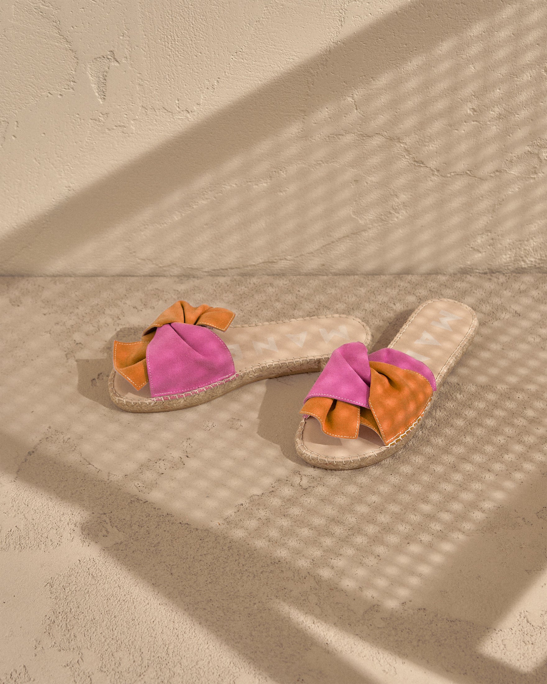 Soft Suede Sandals with Knot - Sunset Orange & Bold Pink