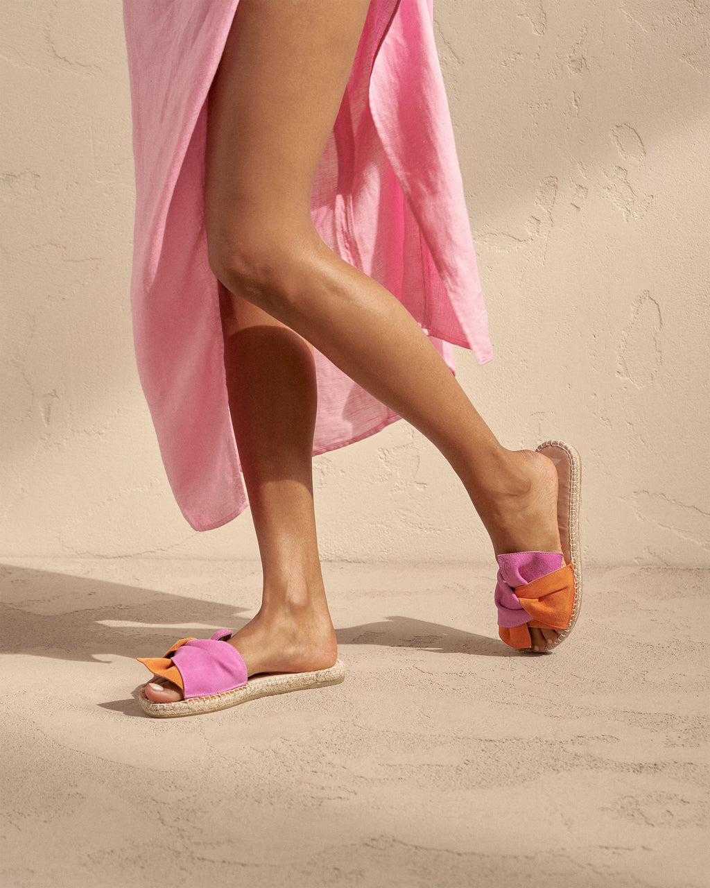 Soft Suede Sandals with Knot - Sunset Orange & Bold Pink