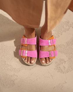 Suede Nordic Sandals - Venice - Bold Pink & Sunset Orange