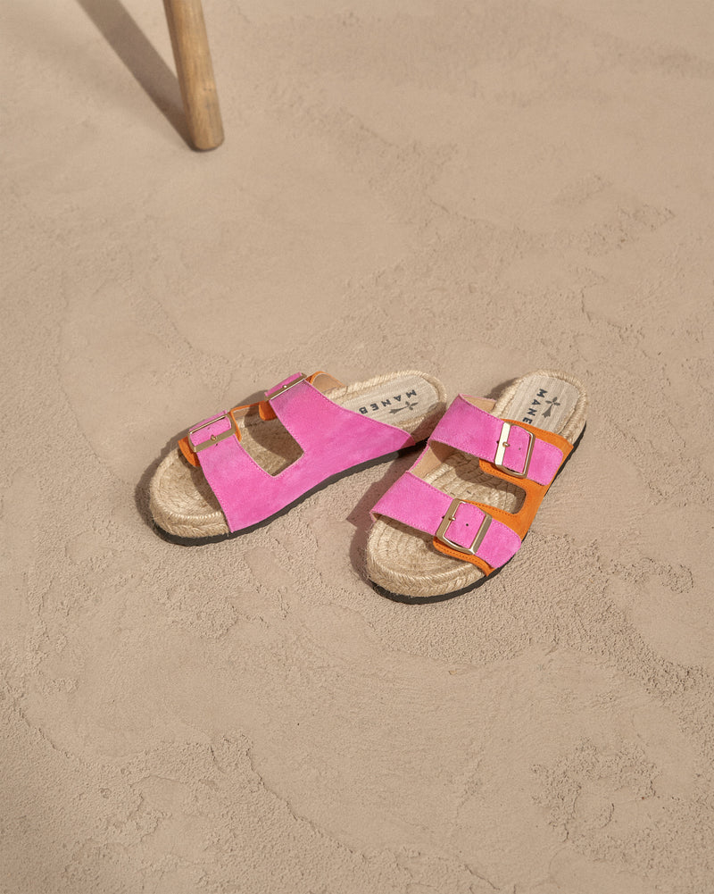 Suede Nordic Sandals - Bold Pink & Sunset Orange
