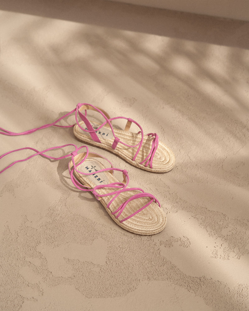 Suede Jute Sandals - Bold Pink Lace-Up