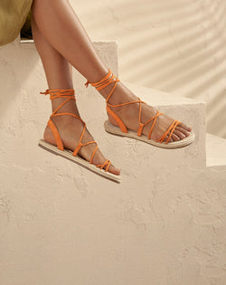 Suede Jute Sandals - Sunset Orange Lace-Up