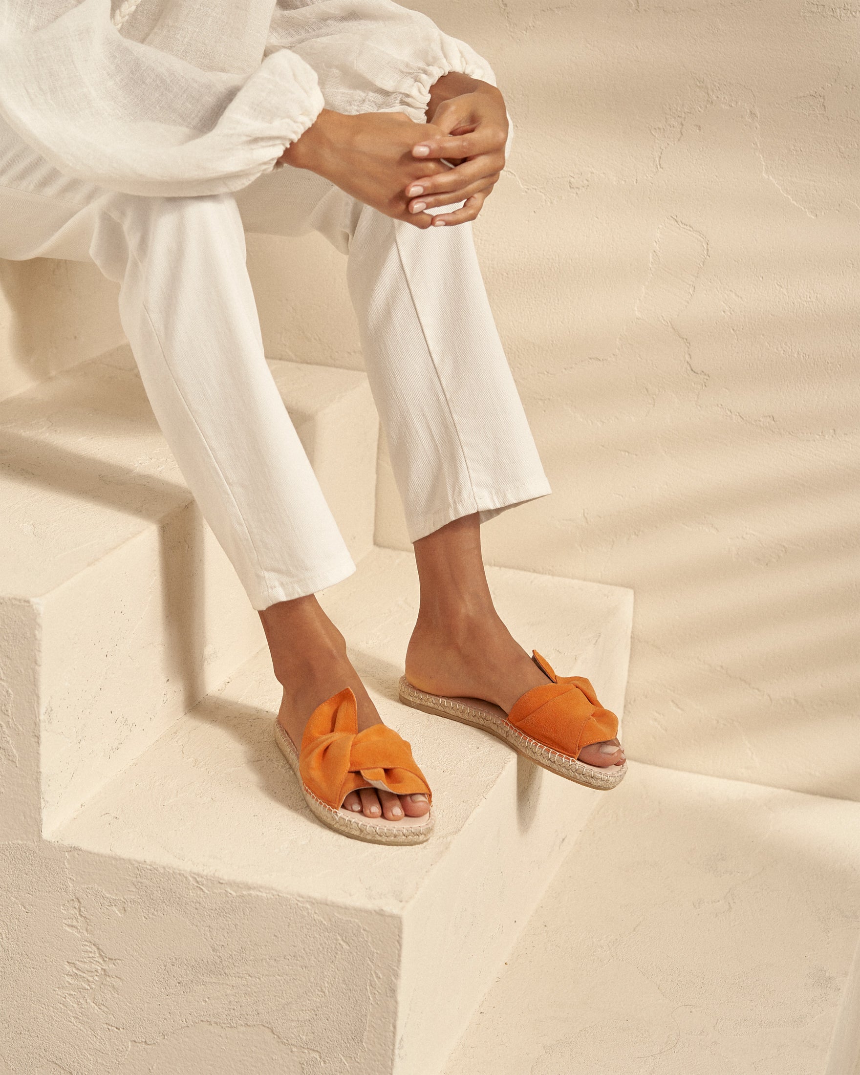 Soft Suede Sandals with Knot - Sunset Orange