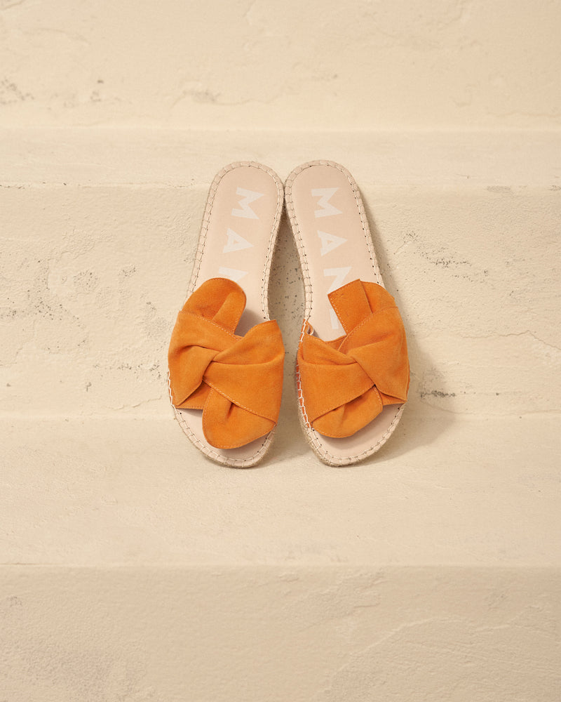 Soft Suede Sandals with Knot - Hamptons - Sunset Orange