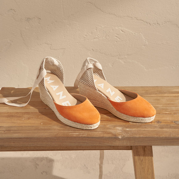 Soft Suede Low Wedge Espadrilles-Hamptons - Sunset Orange