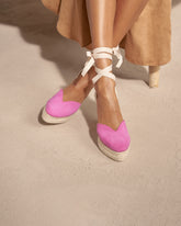 Soft Suede Heart-Shaped Wedge Espadrilles - Bold Pink | 