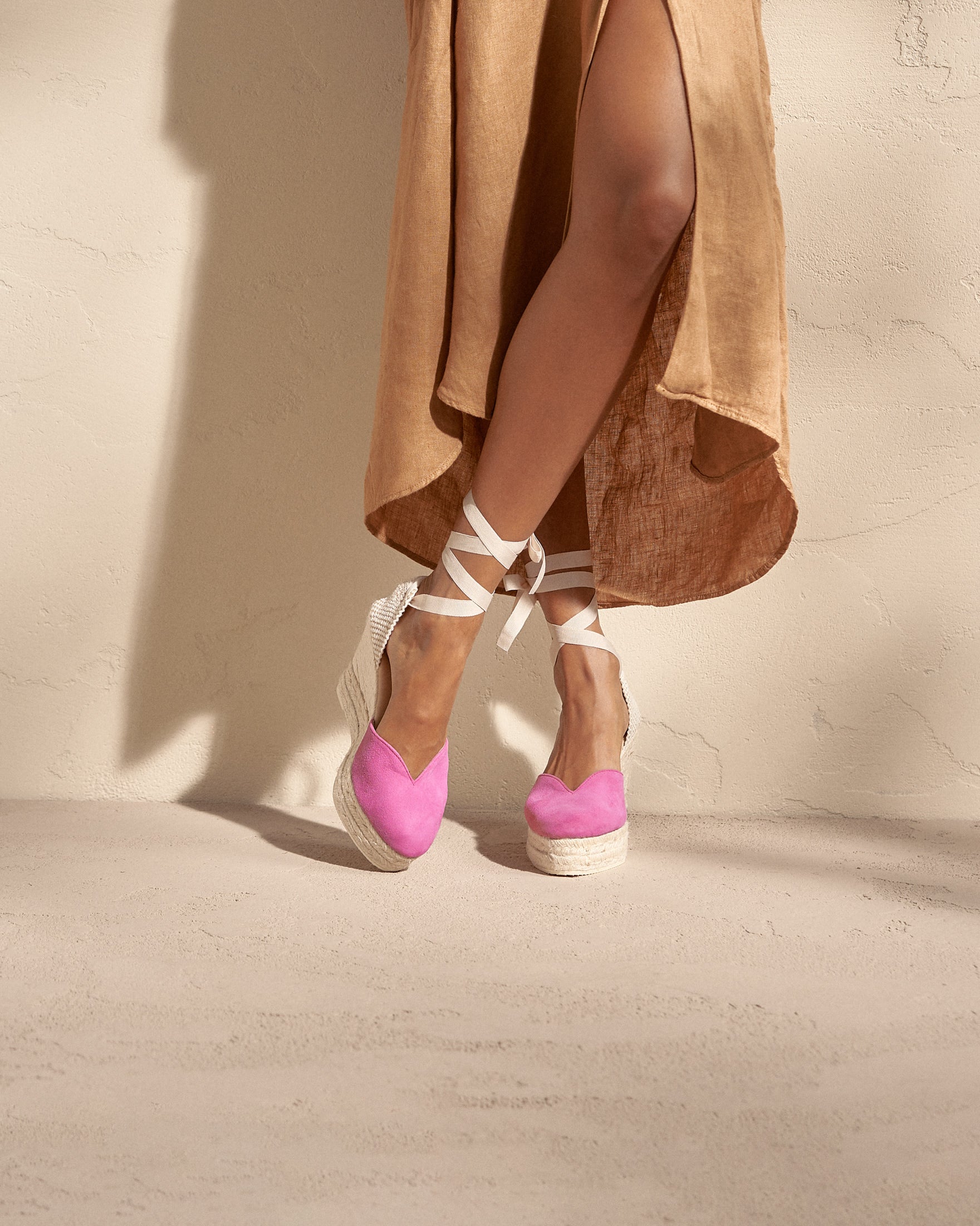 Soft Suede Heart-Shaped Wedge Espadrilles - Bold Pink