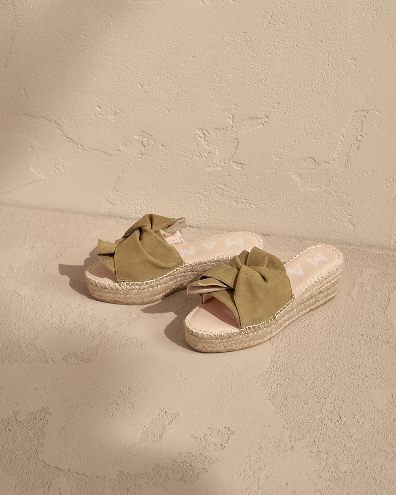 Soft Suede Platforms with Knot - Kaki Green