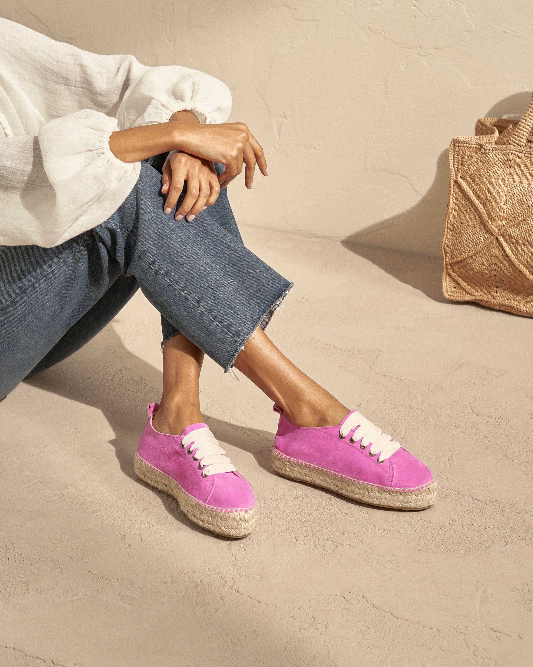 Suede Lace-Up Espadrilles - Bold Pink