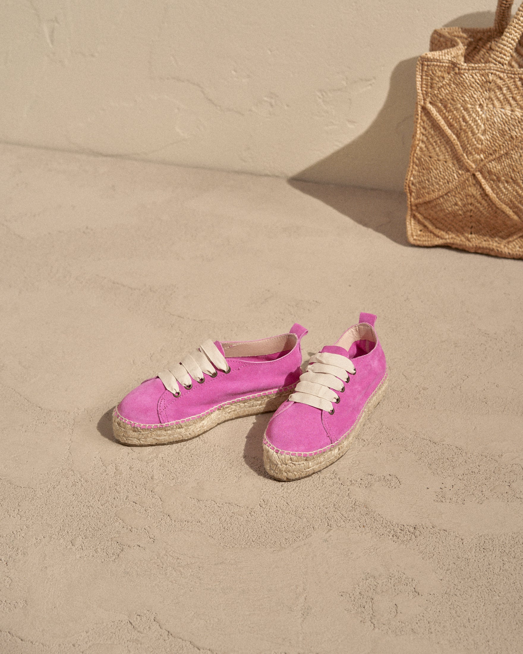 Suede Lace-Up Espadrilles - Bold Pink
