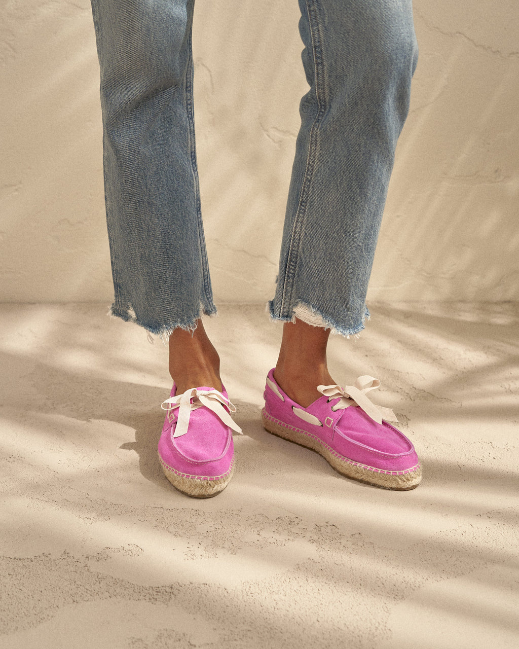 Suede Boat-Shoes Espadrilles - Bold Pink