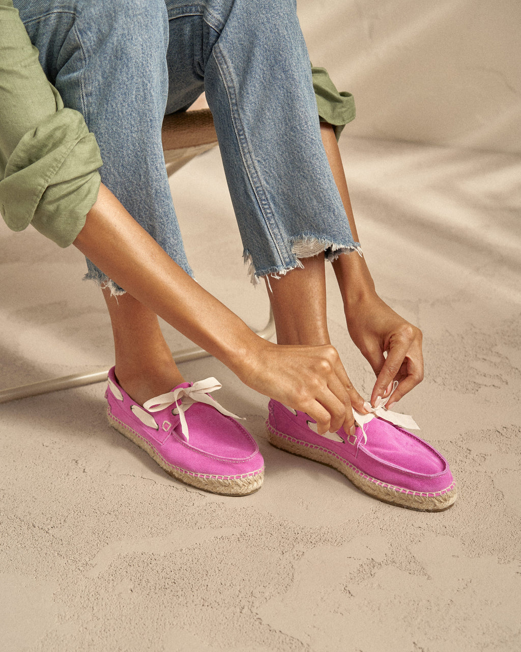 Suede Boat-Shoes Espadrilles - Hamptons - Bold Pink
