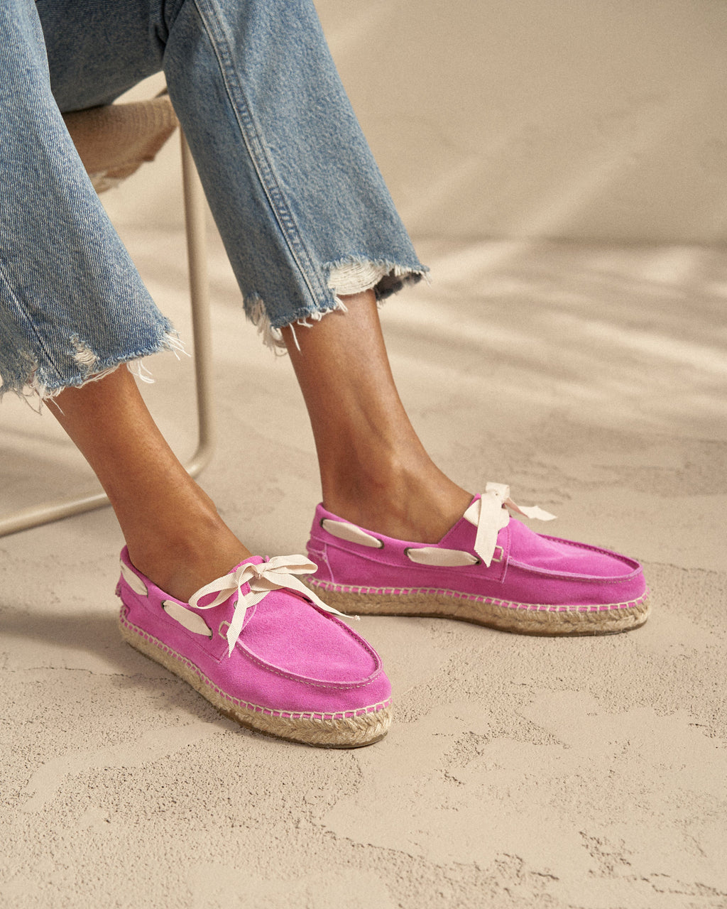 Suede Boat-Shoes Espadrilles - Bold Pink